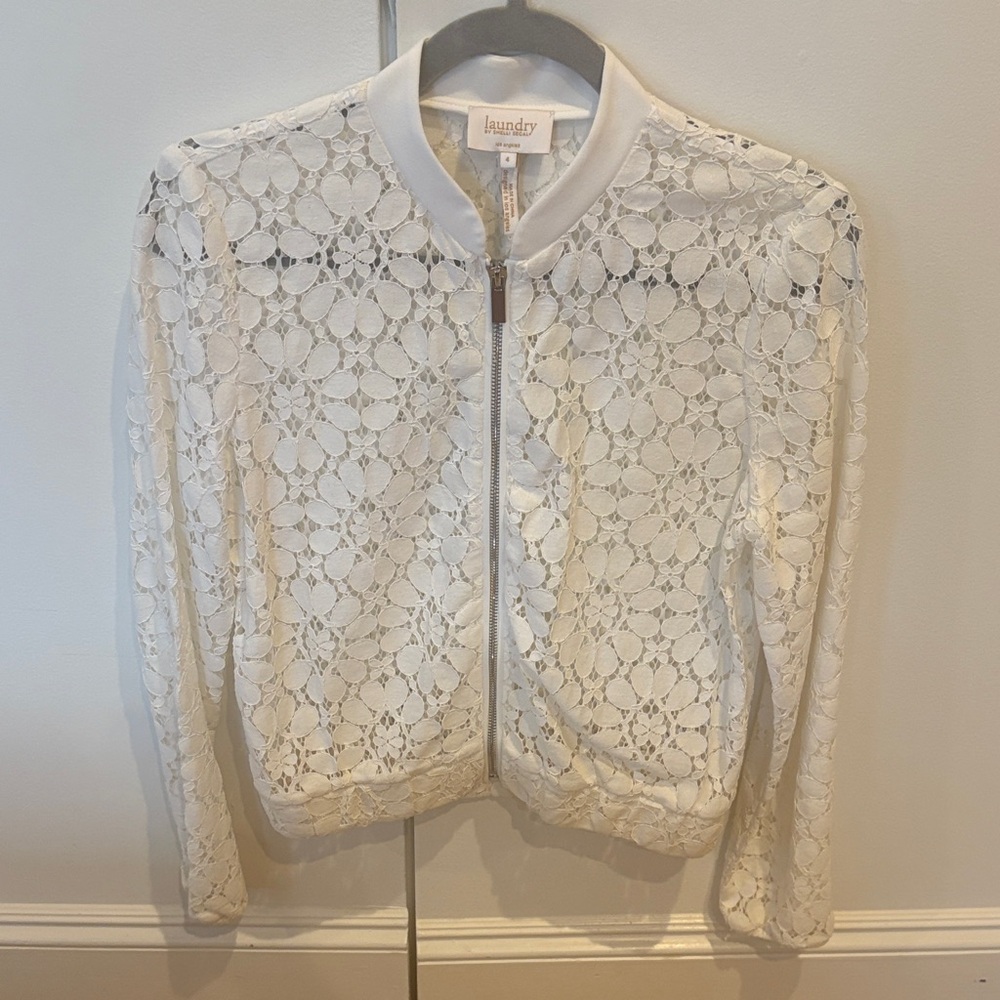 Laundry By Shelli Segal Women's Cream Lace Bomber Jacket